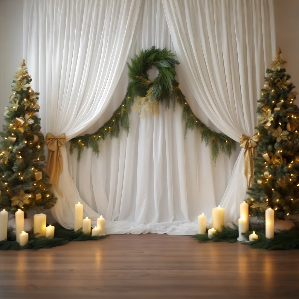 Toile de fond Mariage Noël Drapés Sapin Chandelles TWW59-55