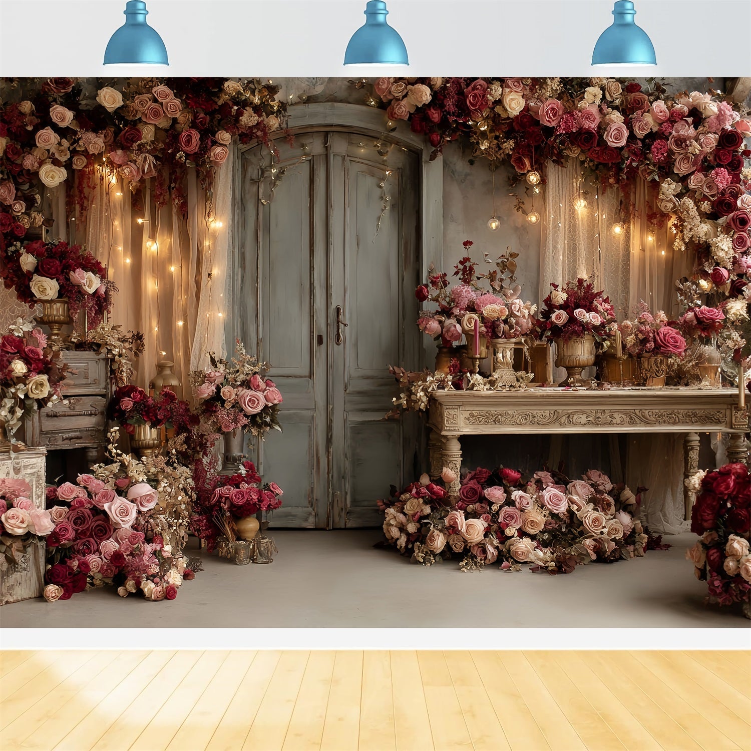 Toile de fond Mariage Vintage Roses Vintage Porte Rustique TWW59-57