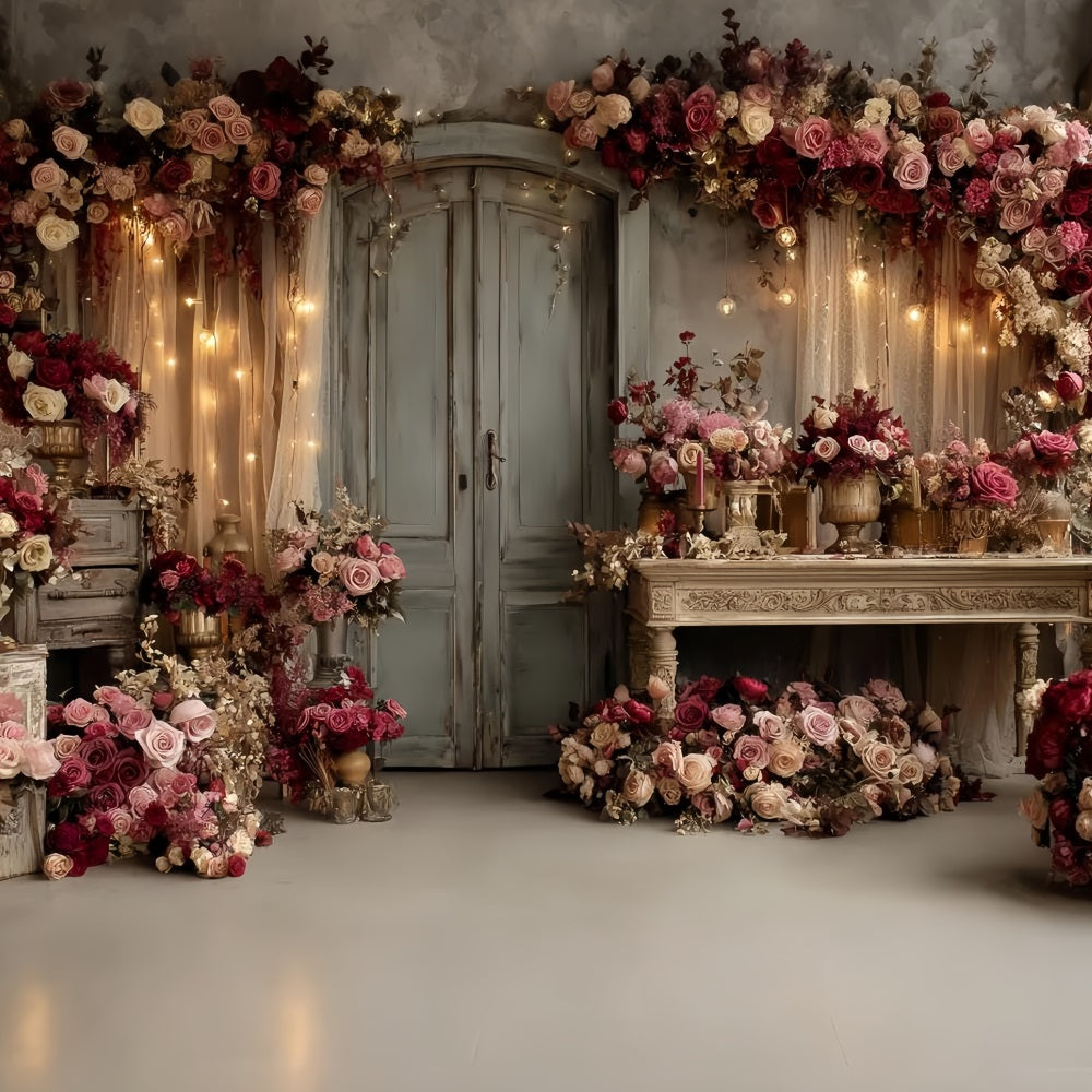 Toile de fond Mariage Vintage Roses Vintage Porte Rustique TWW59-57