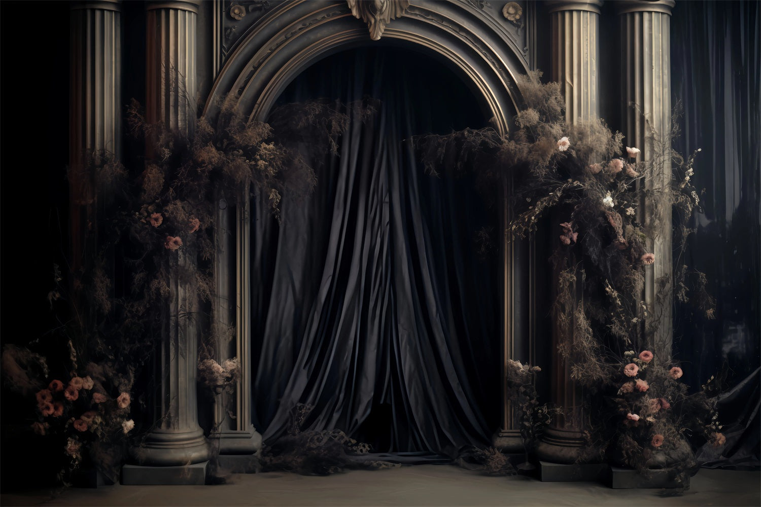 Toile de fond Mariage Gothique Colonnes Gothiques Fleurs Sombres TWW59-59