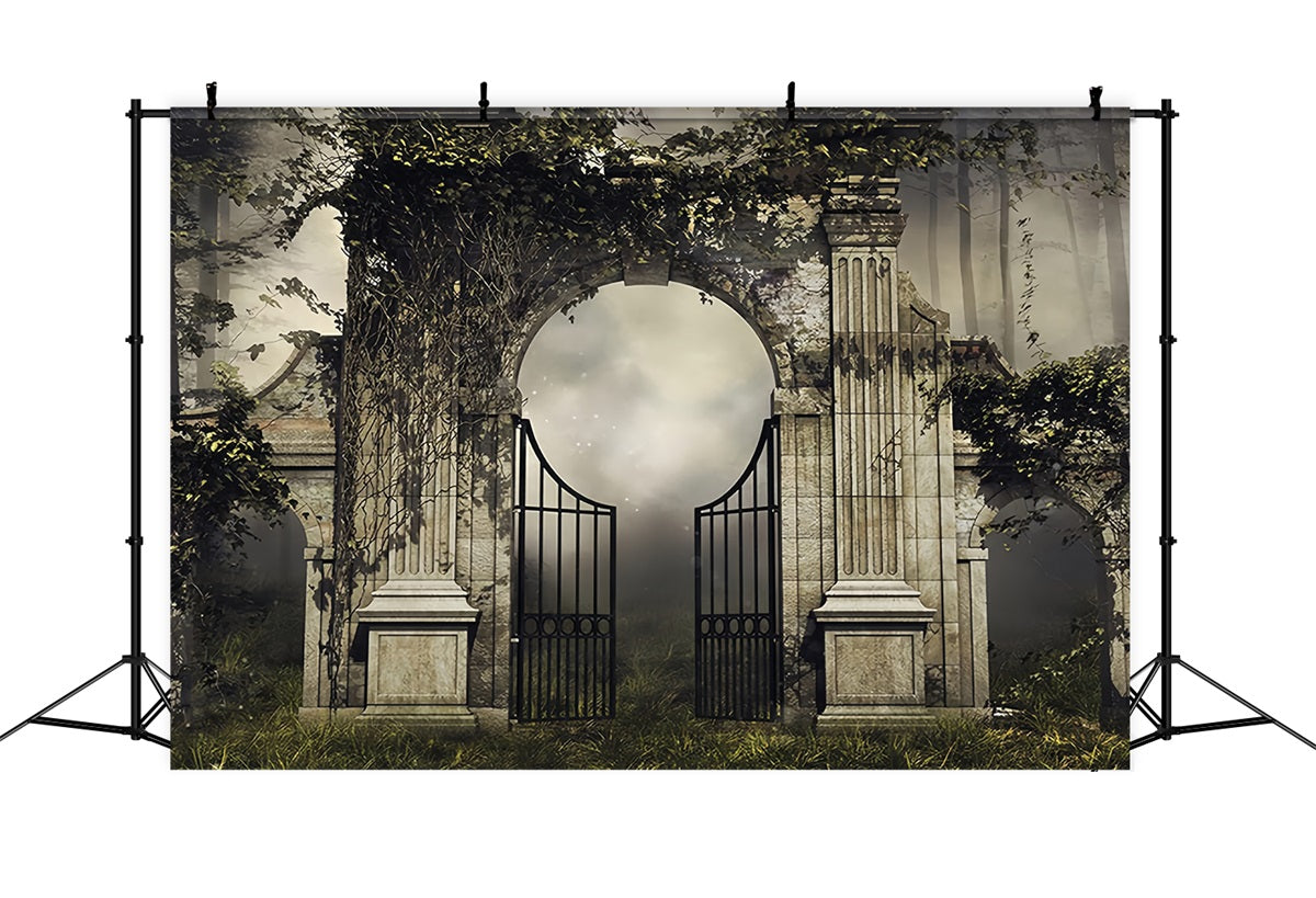 Toile de fond Mariage Gothique Jardin Brumeux Grille Fer Gothique TWW59-60
