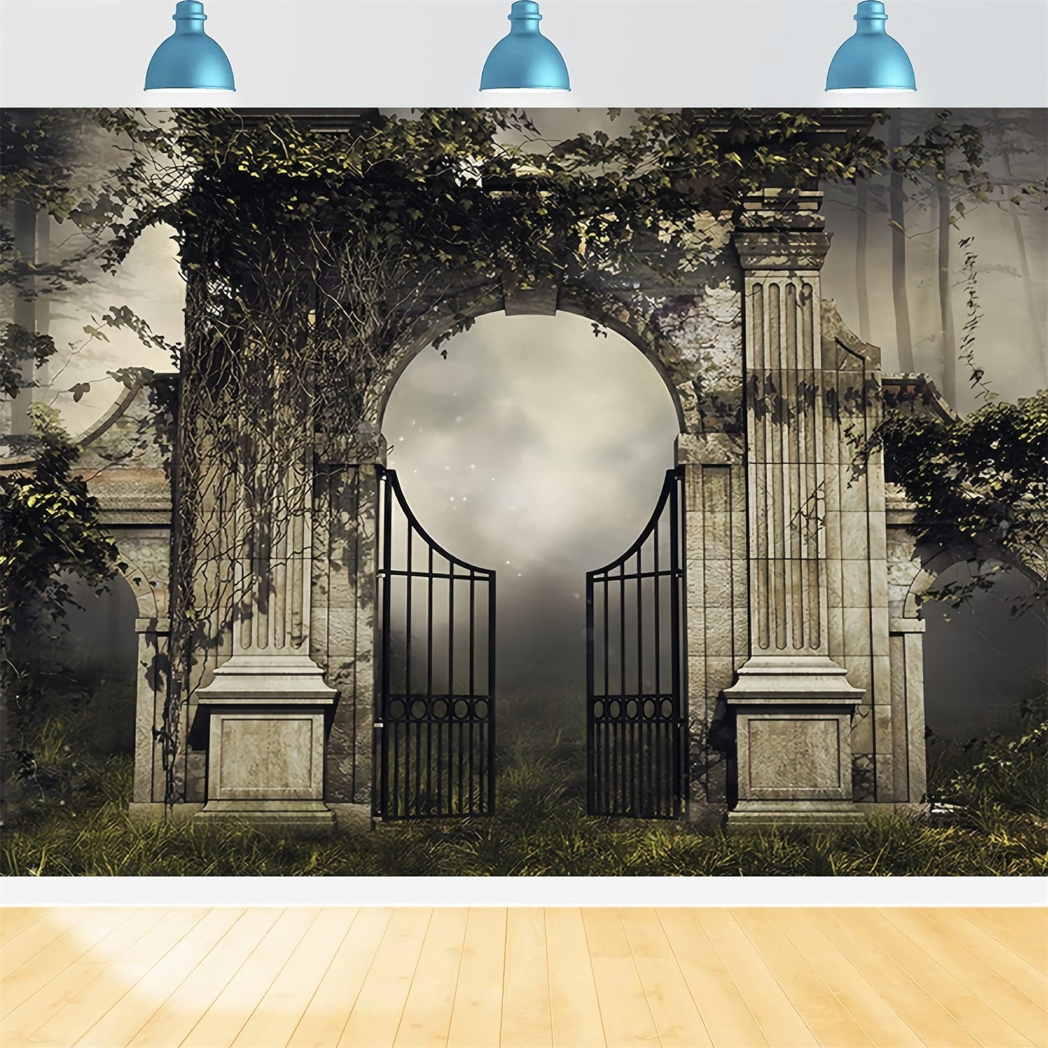 Toile de fond Mariage Gothique Jardin Brumeux Grille Fer Gothique TWW59-60