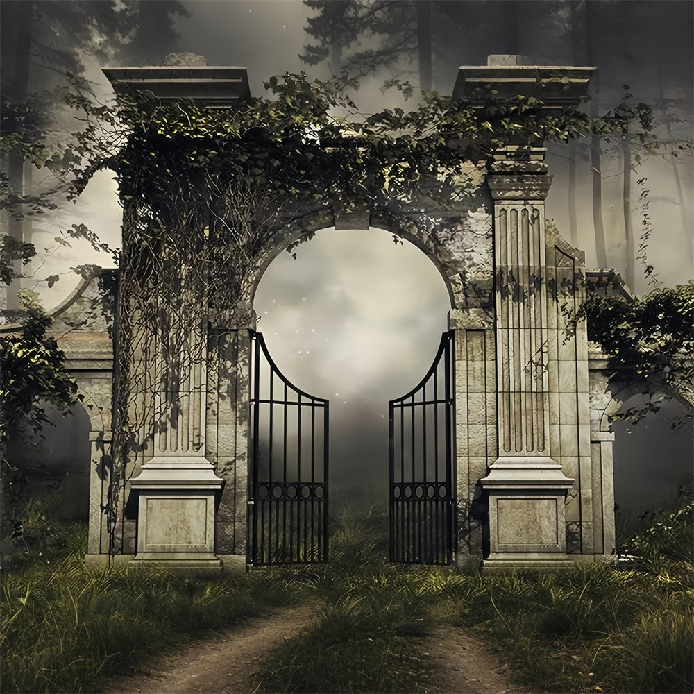 Toile de fond Mariage Gothique Jardin Brumeux Grille Fer Gothique TWW59-60