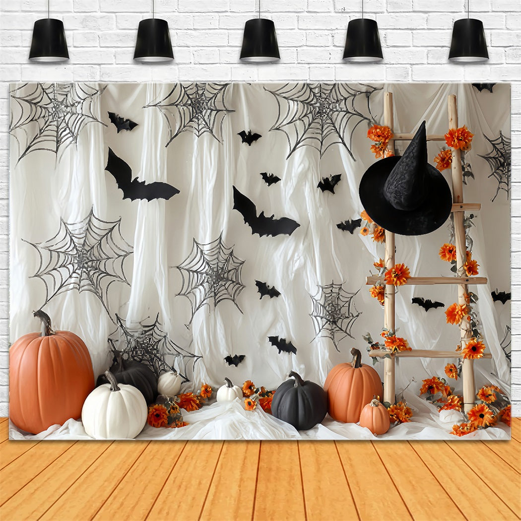 Fond Photo Halloween Chauve-Souris Citrouille Toile D’Araignée Échelle TWW59-62