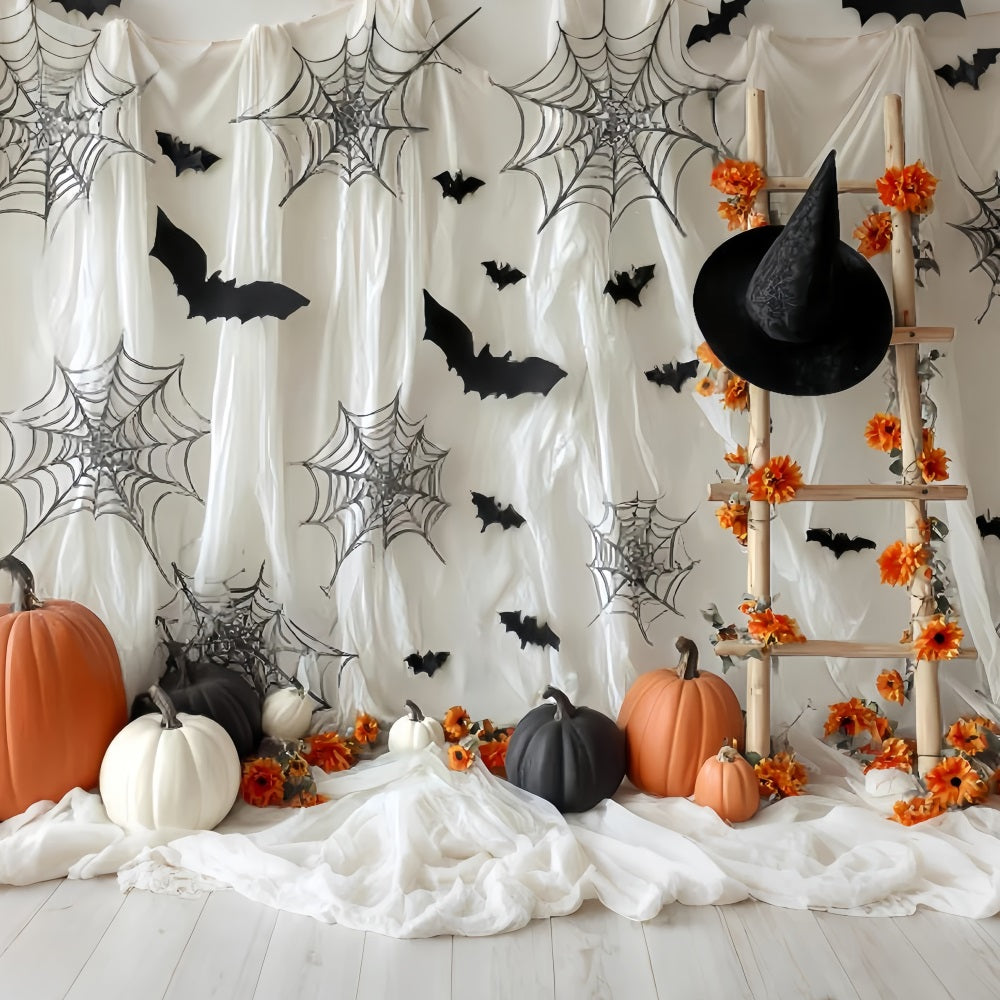 Fond Photo Halloween Chauve-Souris Citrouille Toile D’Araignée Échelle TWW59-62
