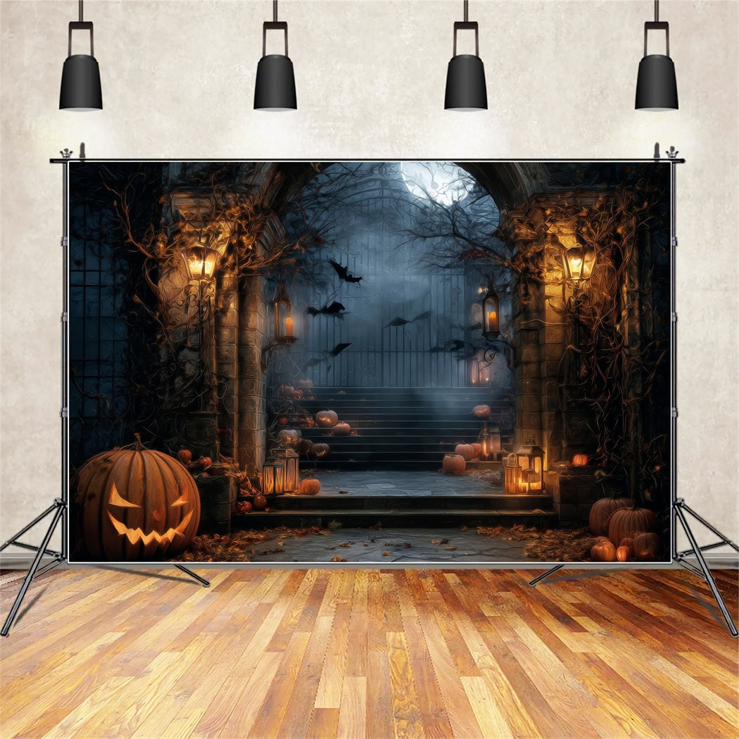 Toile Halloween Forêt Hantée Grille Effrayante Lanternes Citrouilles TWW59-64