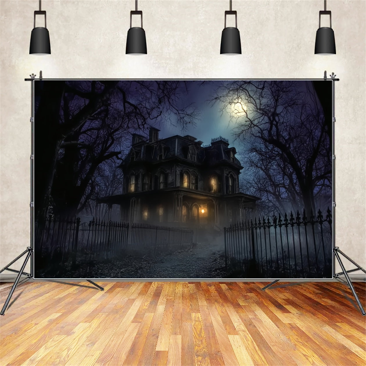 Fond De Photo Halloween Manoir Hanté Maison Sombre Nuit Effrayante TWW59-68