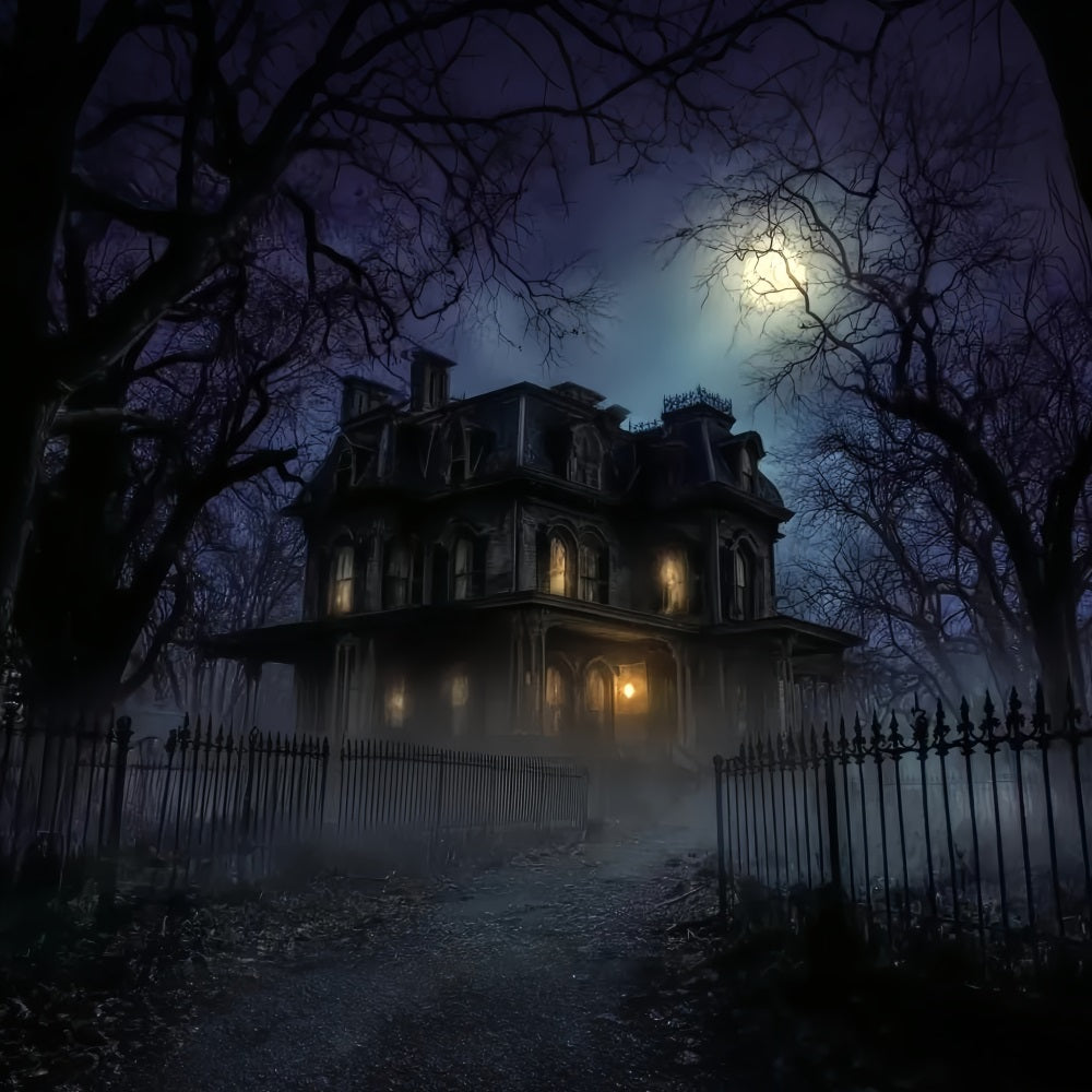 Fond De Photo Halloween Manoir Hanté Maison Sombre Nuit Effrayante TWW59-68