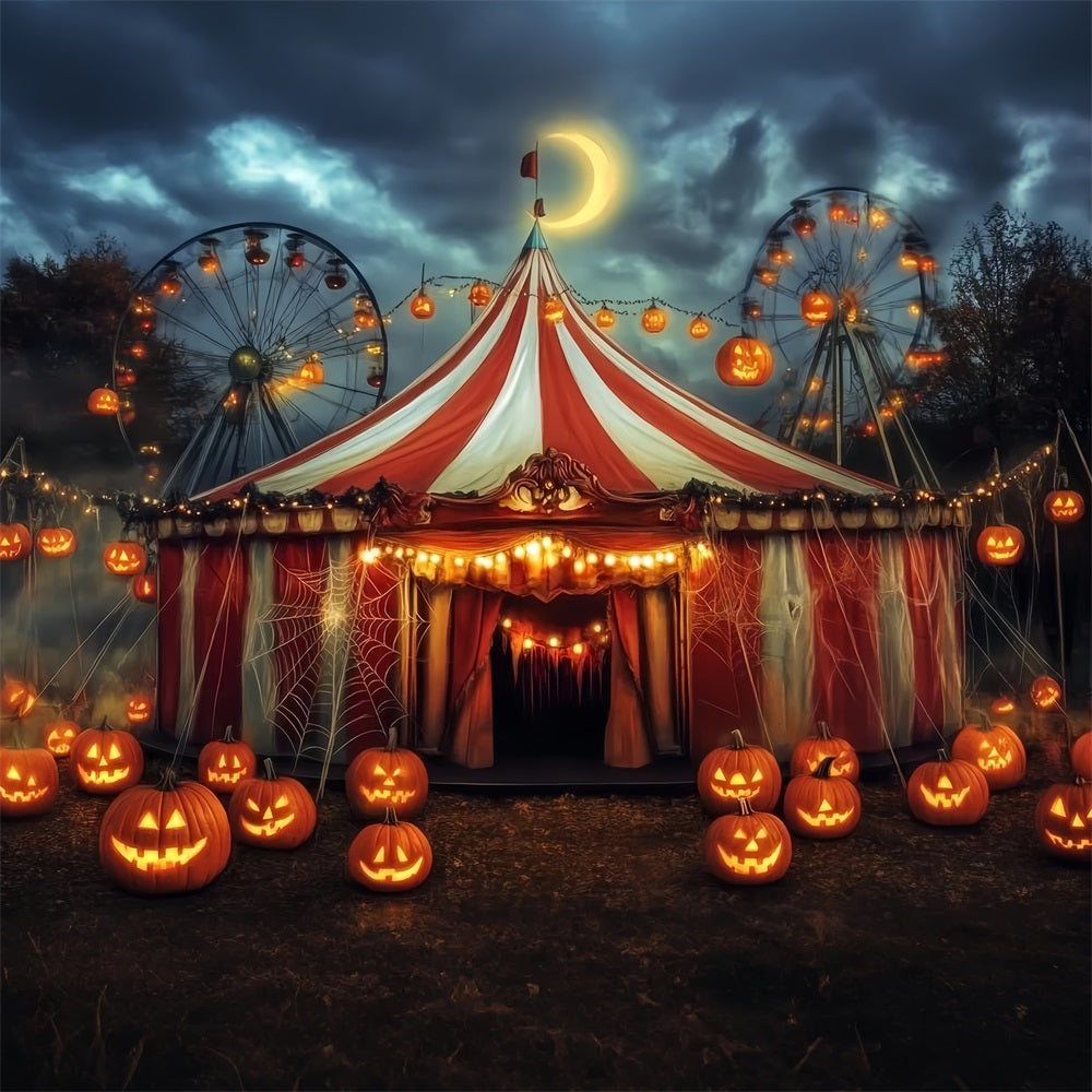 Toile de fond Cirque Halloween Citrouille Lanterne Chapiteau Hanté TWW59-7