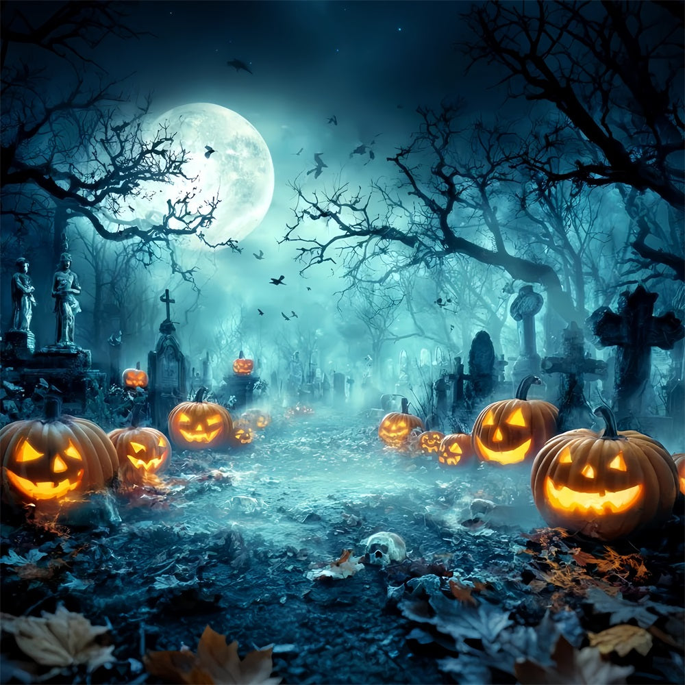 Fond Studio Halloween Cimetière Sinistre Lanternes Citrouilles TWW59-73