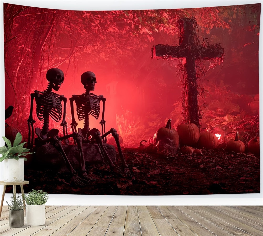Toile Photo Halloween Cimetière Squelettes Lueur Rouge Effrayant TWW59-75