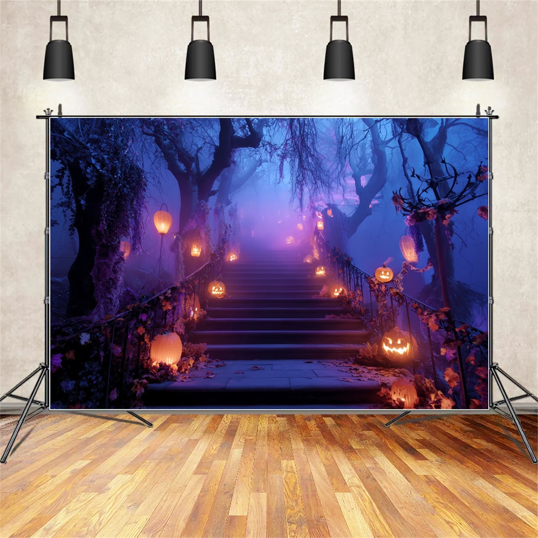 Fond Photo Halloween Escalier Citrouilles Illuminées Chemin Effrayant TWW59-76