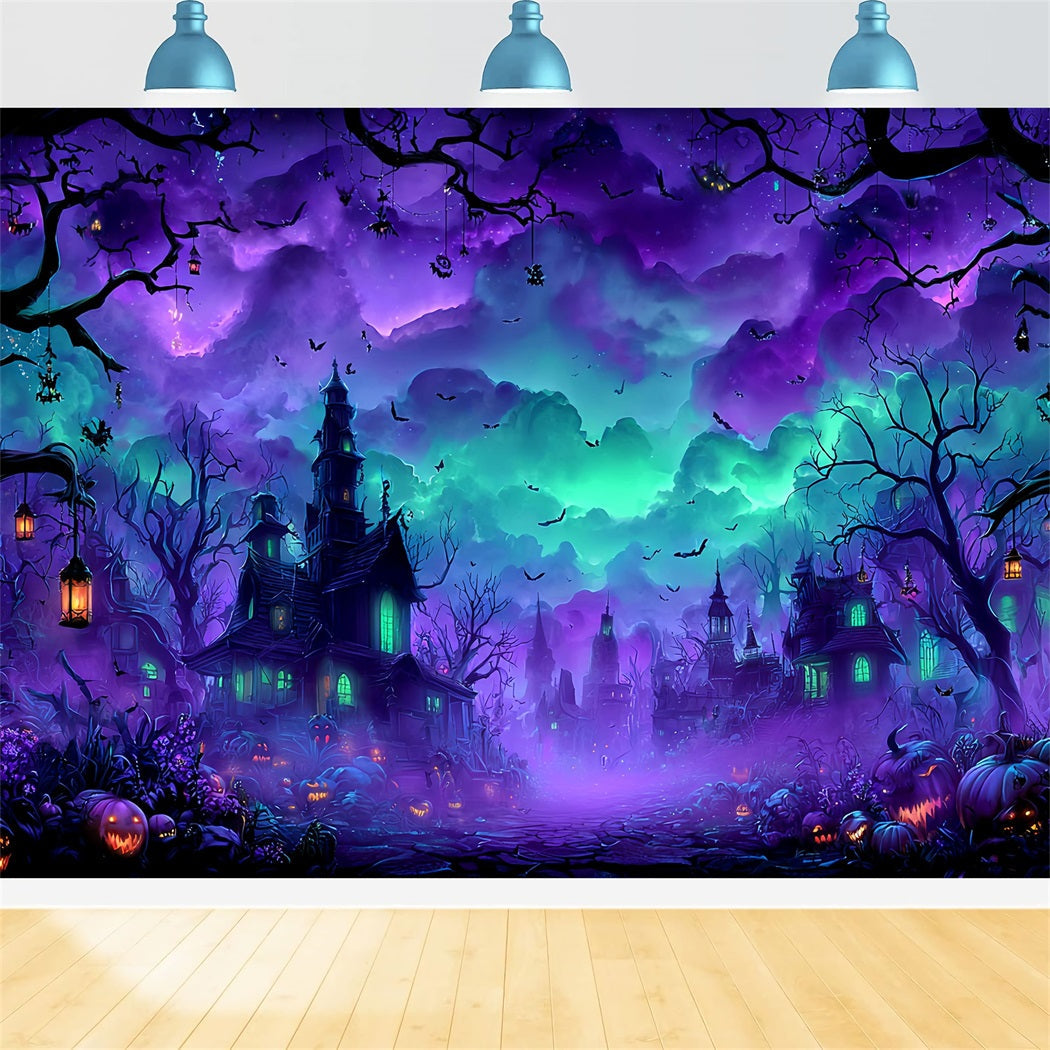 Toile De Fond Halloween Village Hanté Nuit Brumeuse TWW59-77