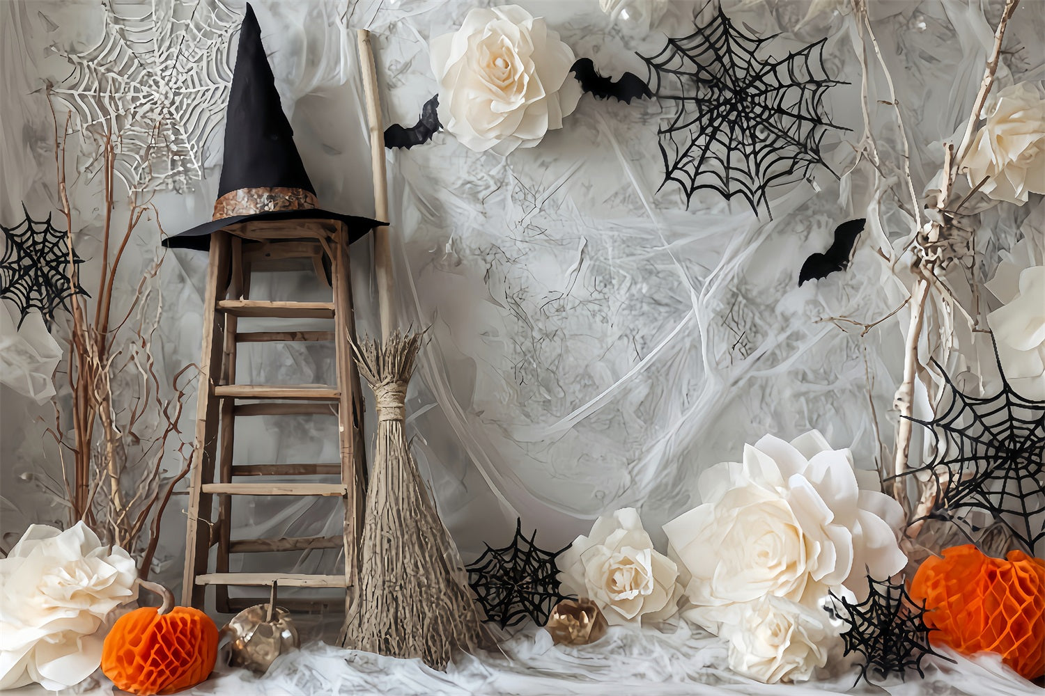 Toile Halloween Araignée Échelle Sorcière Chauves-Souris Fleurs TWW59-78