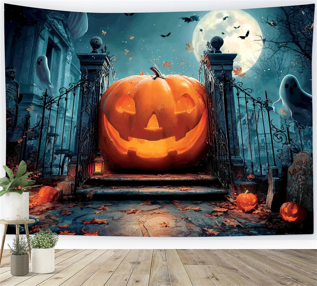 Fond Studio Halloween Citrouille Géante Portail Fantomatique Effrayant TWW59-79