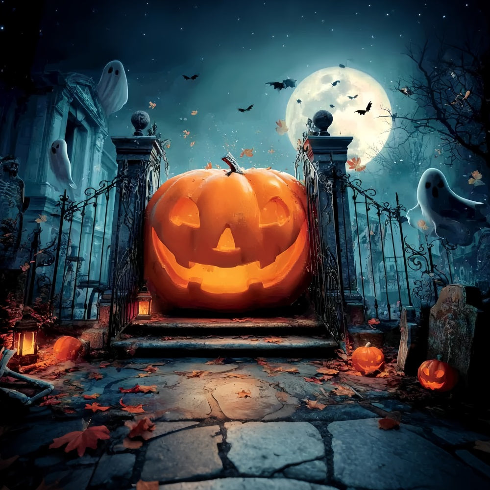 Fond Studio Halloween Citrouille Géante Portail Fantomatique Effrayant TWW59-79