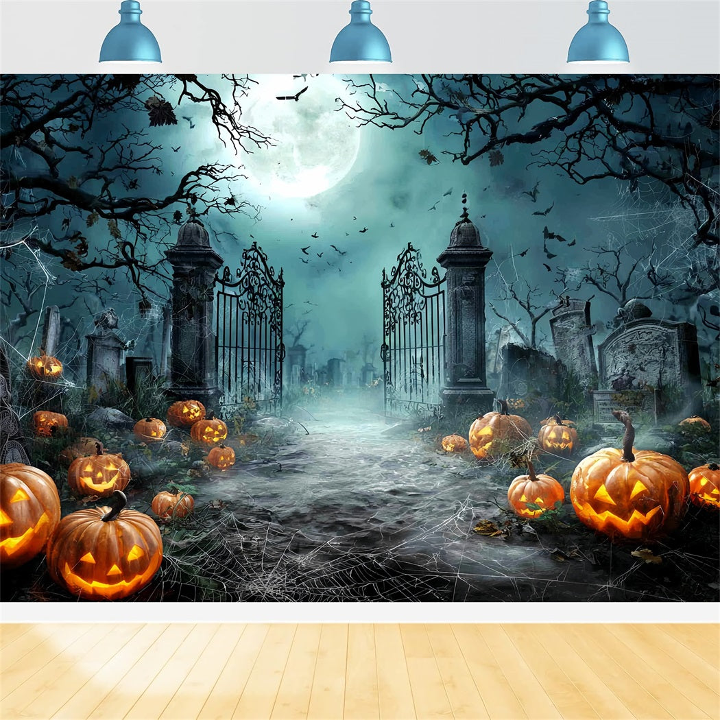 Toile Photo Halloween Cimetière Clair De Lune Citrouilles TWW59-81