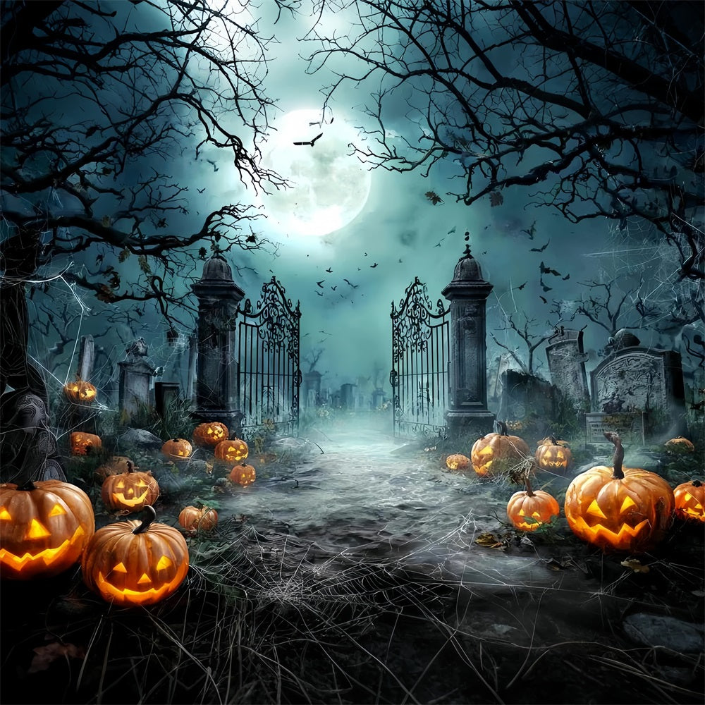 Toile Photo Halloween Cimetière Clair De Lune Citrouilles TWW59-81