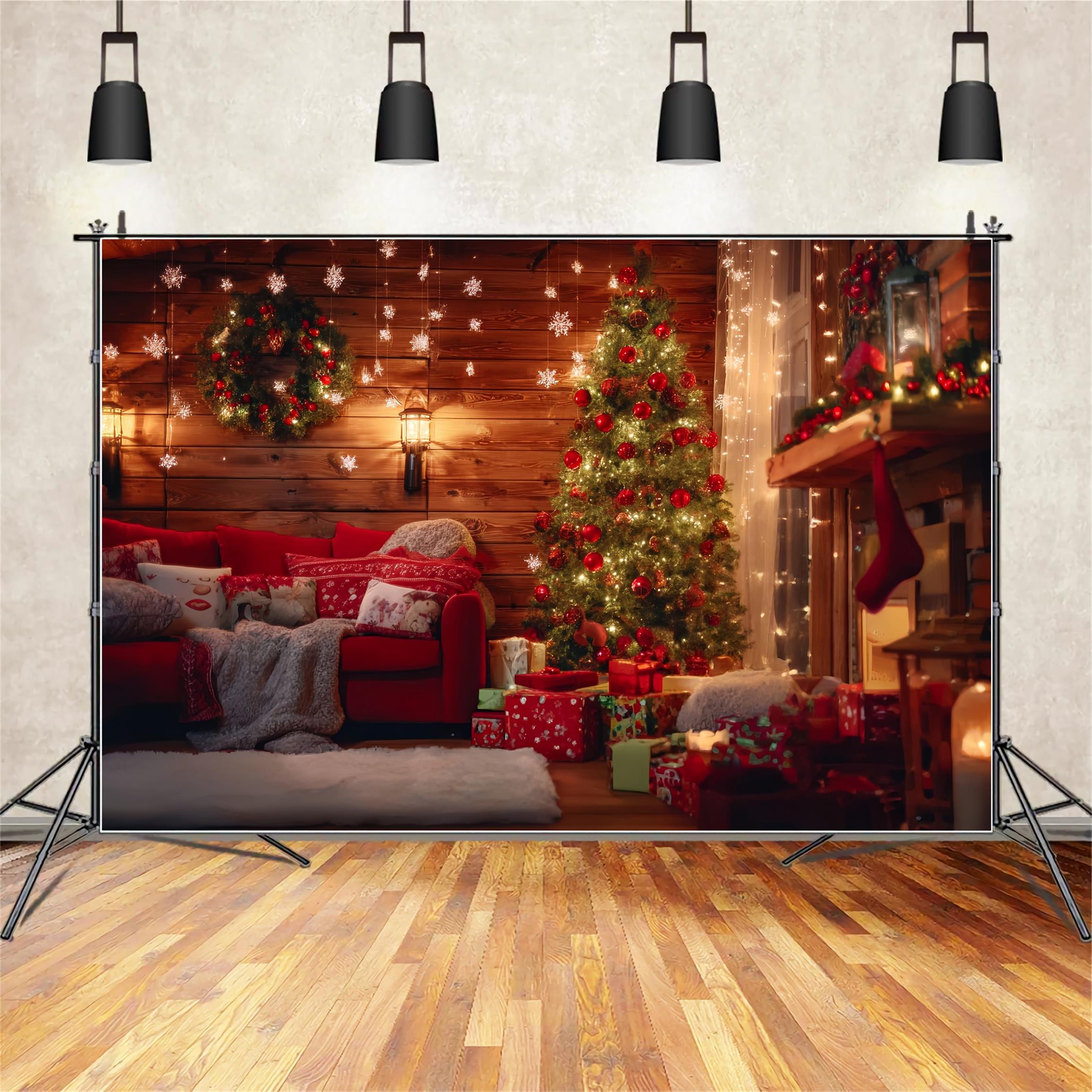Toile de fond photo Noël Atelier du Père Noël Cabane Rustique Salon TWW59-87
