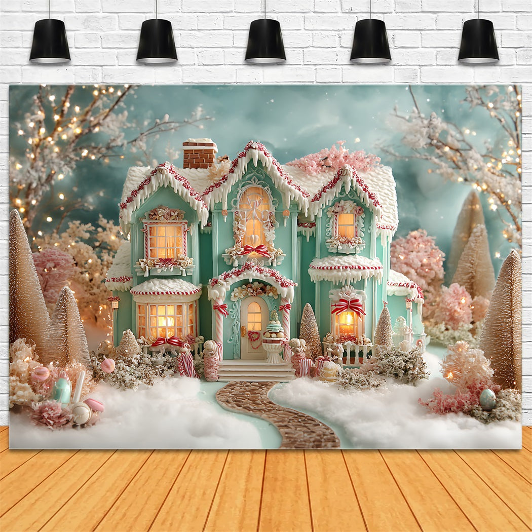 Toile de fond photo Noël Manoir Pain d’Épices Pastel Givré TWW59-93