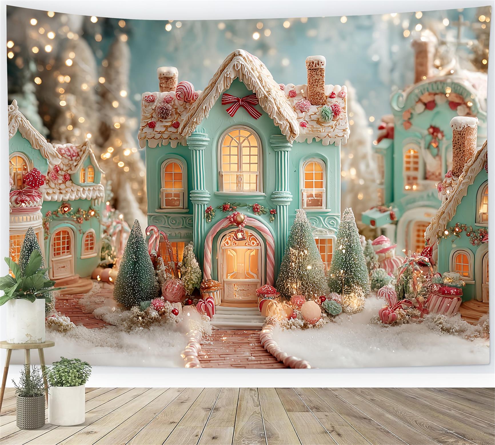 Toile de fond Noël Village Pain d’Épices Maisons Sucrées TWW59-94
