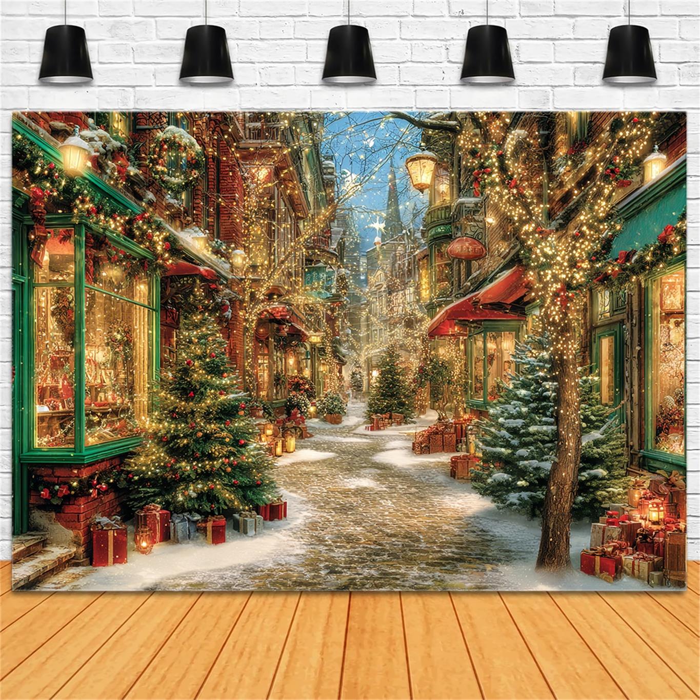Toile de fond Noël Village Rue Scintillante Lumières TWW59-97