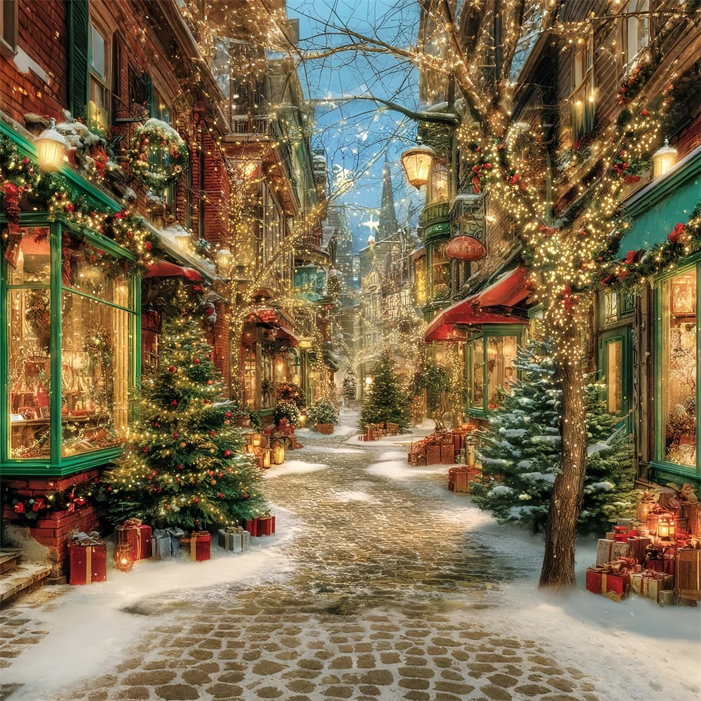 Toile de fond Noël Village Rue Scintillante Lumières TWW59-97