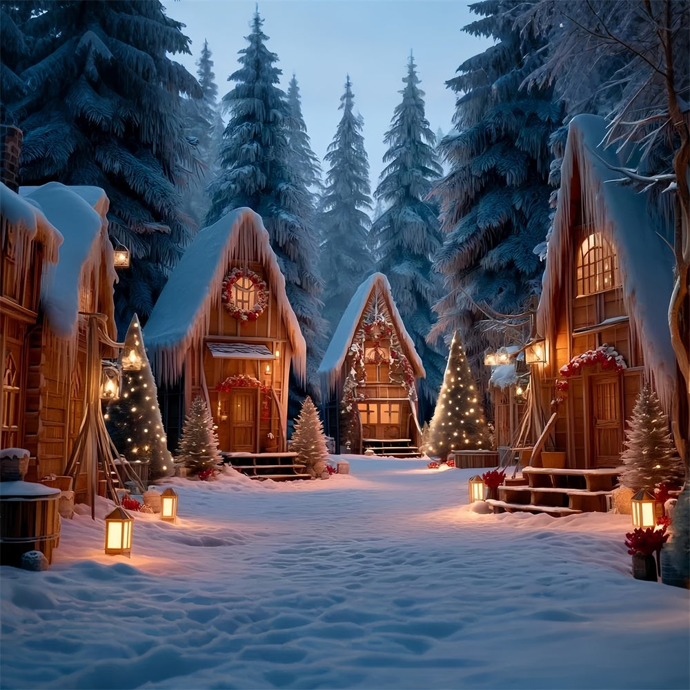 Toile de fond photo Noël Village de Campagne Cabane Enneigée Hivernale TWW59-98