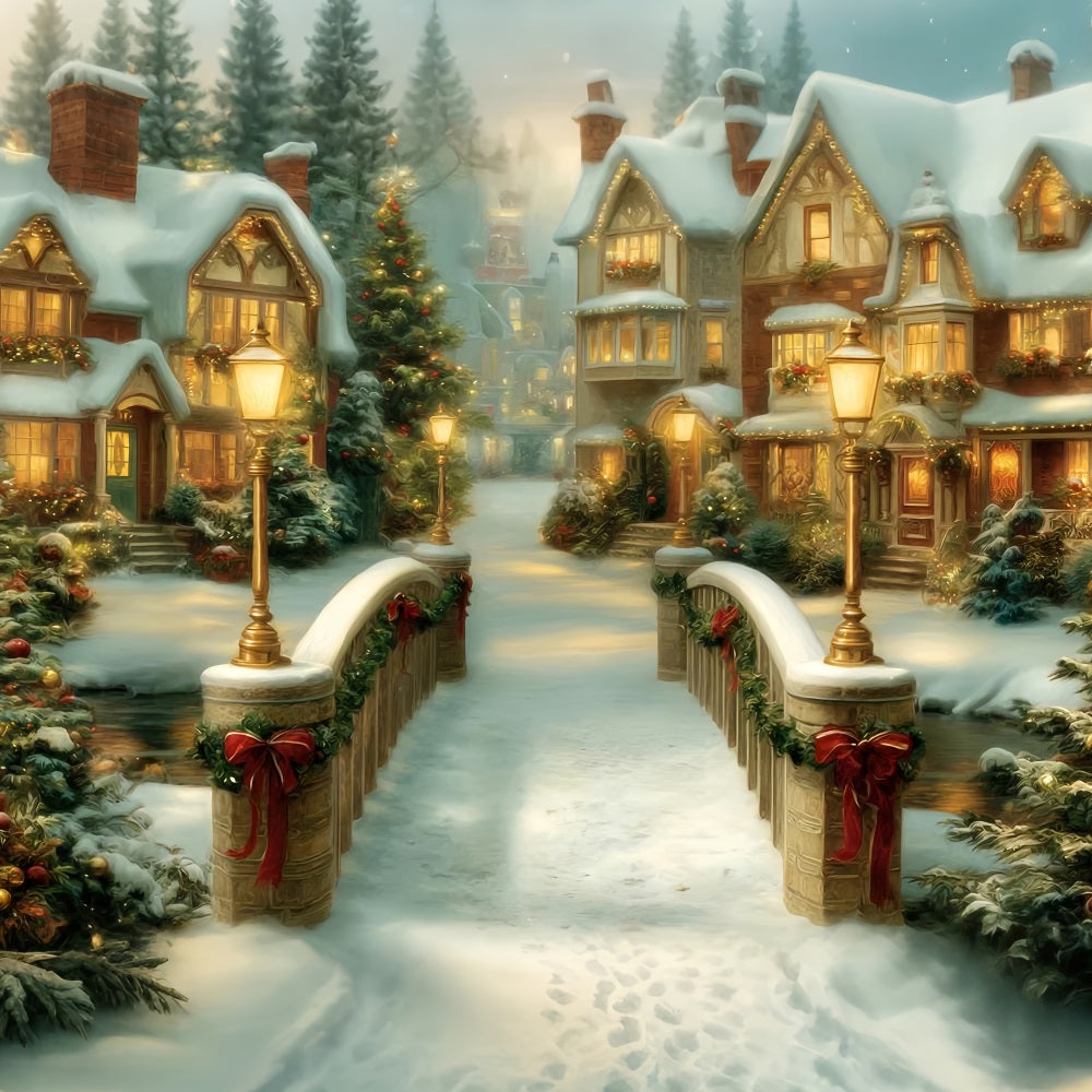 Toile de fond Noël Village Pont Doré Maisons de Fêtes TWW59-99