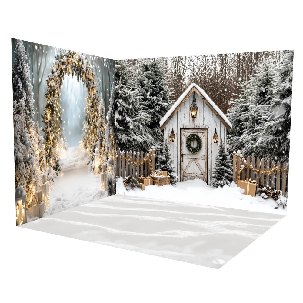 Ensemble de Salle Photographie de Noël Cabane Rustique en Forêt TWW6-100