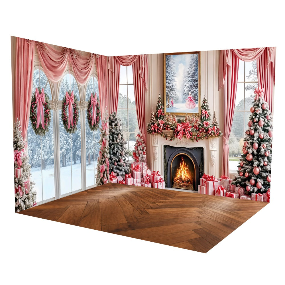 Ensemble de Salle Photo de Noël Cheminée Guirlande Rose TWW6-104