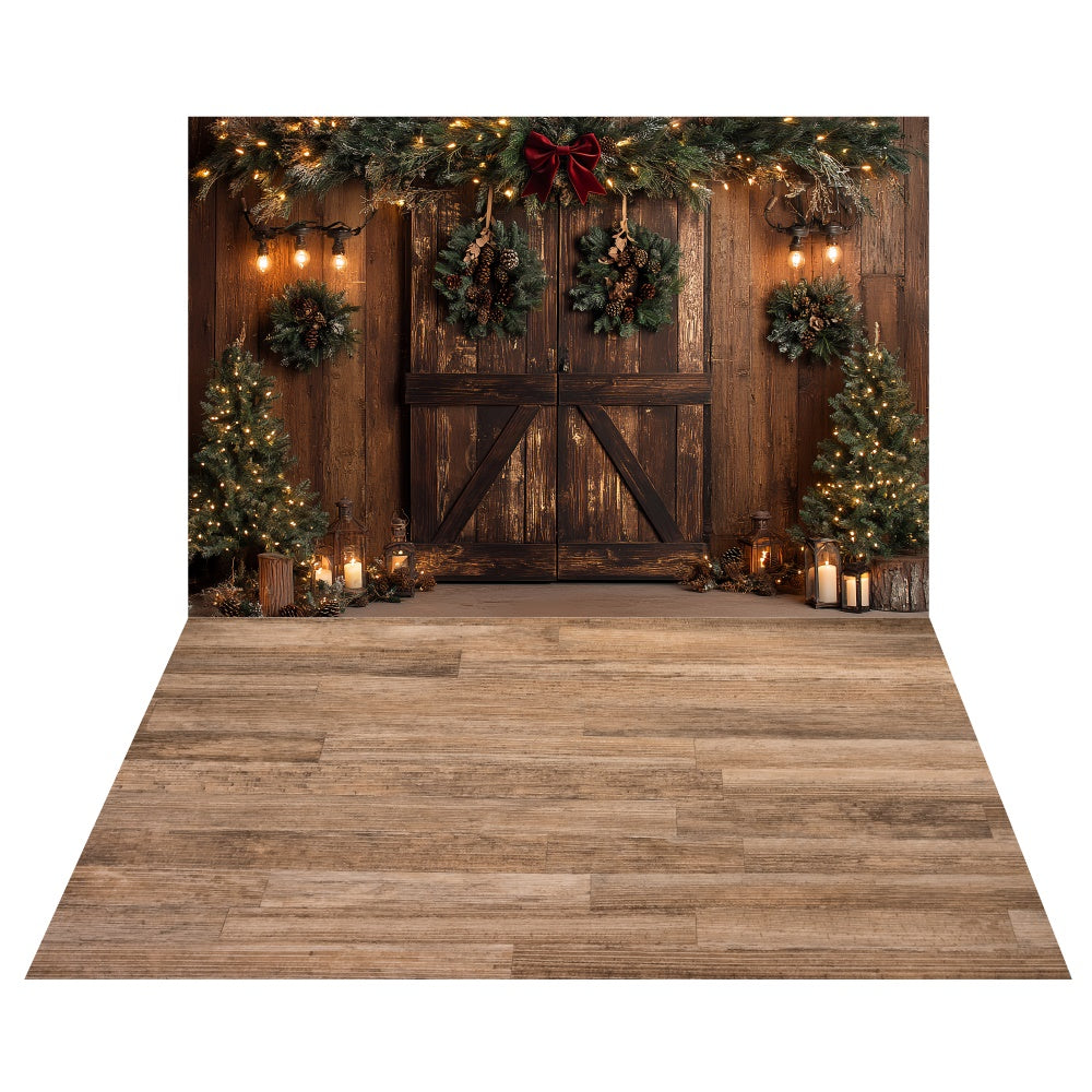 Toile de fond Porte de Grange Festive + Sol Planches Rustiques TWW6-111