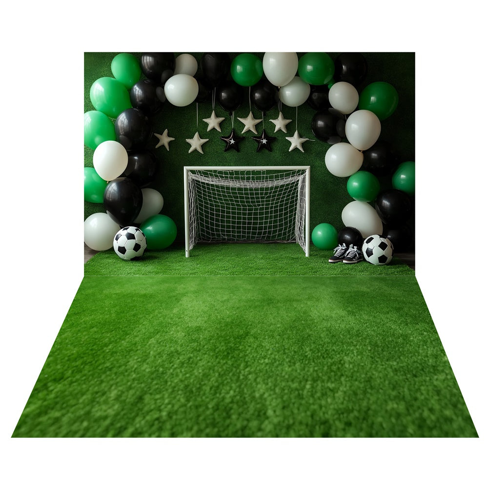 Toile de fond Arche de Ballons Football + Sol Herbe de Stade TWW6-128