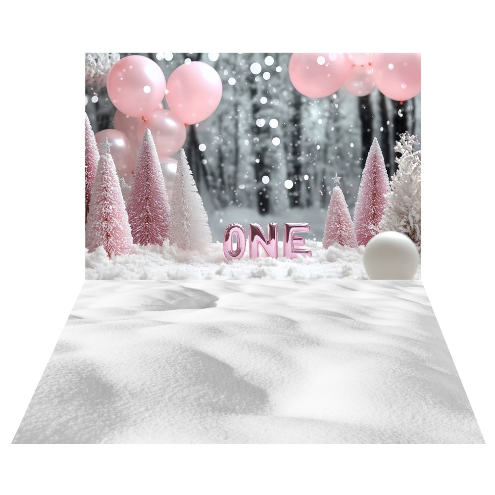 Toile de fond Anniversaire Rose Gelé + Sol Neige Blanche TWW6-132