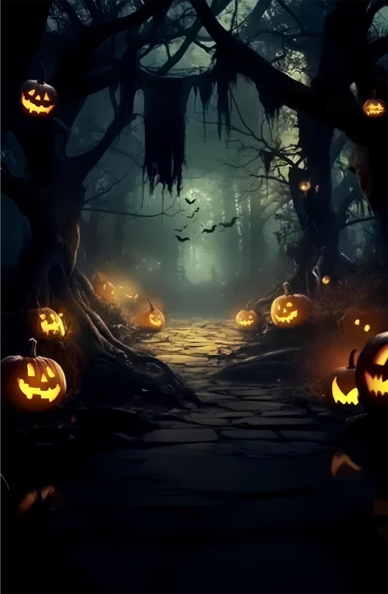 Toile de fond Sweep Halloween Photo Chemin de Citrouilles Minuit TWW6-74
