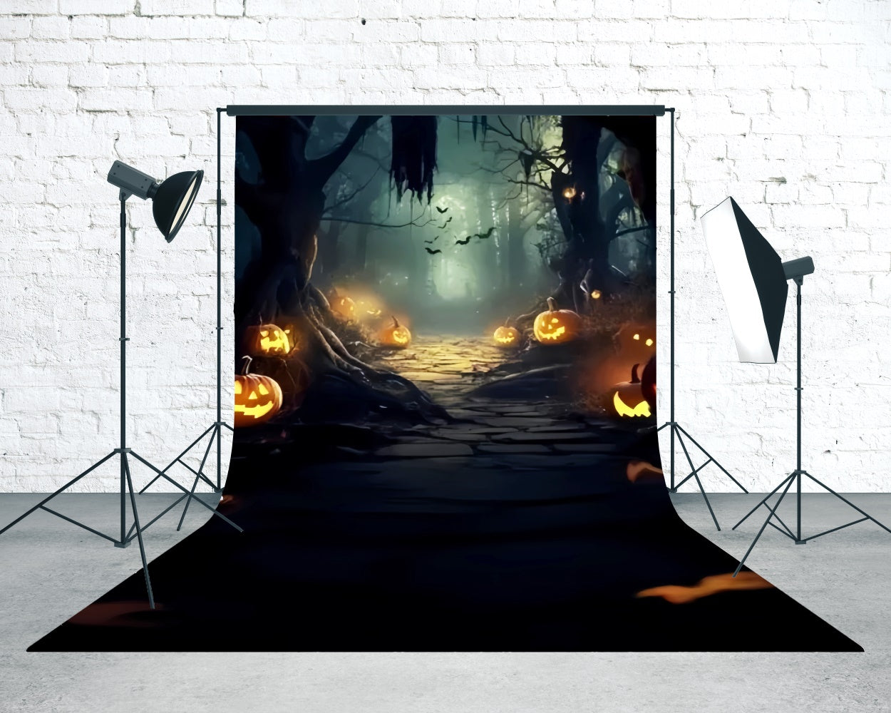 Toile de fond Sweep Halloween Photo Chemin de Citrouilles Minuit TWW6-74