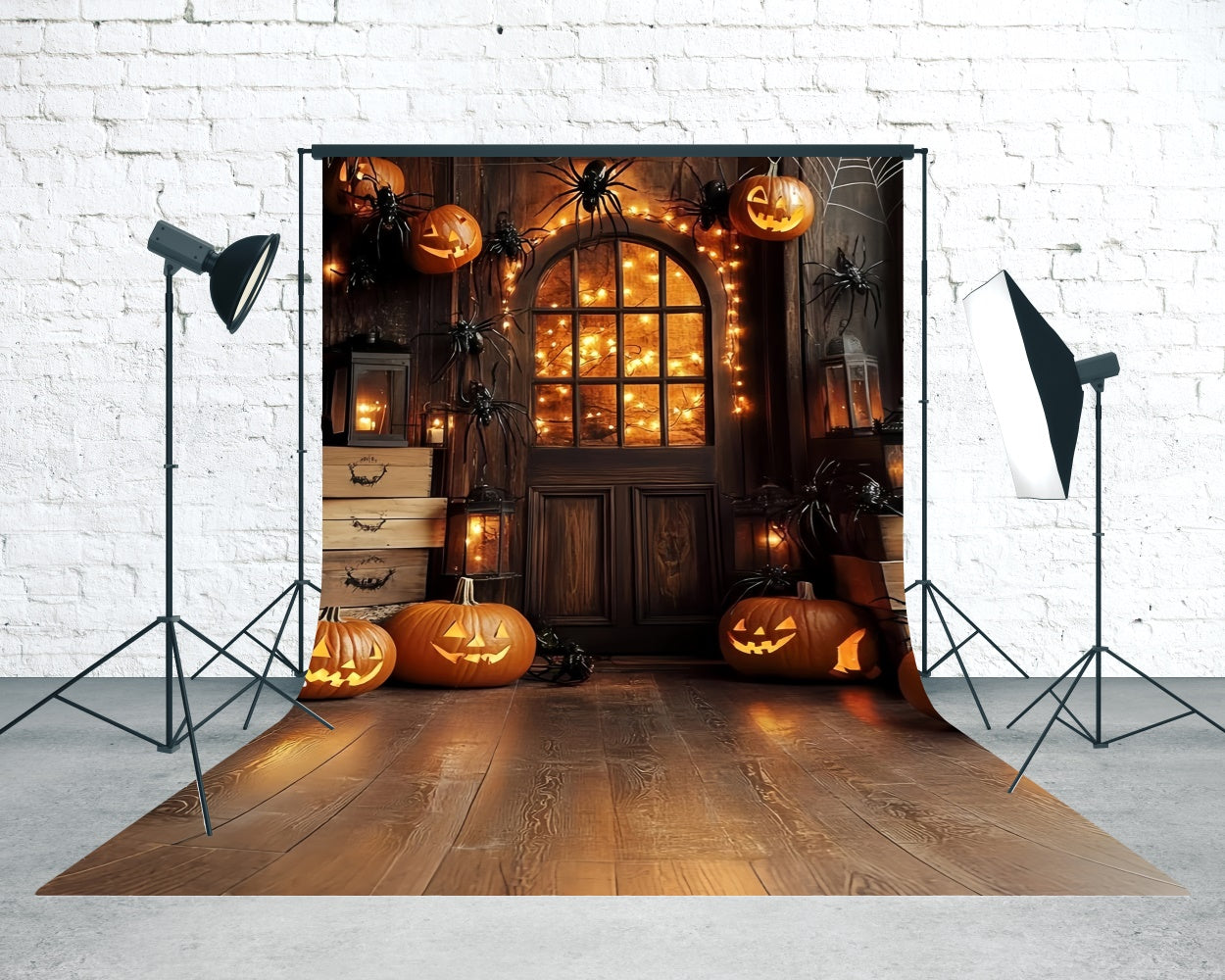 Toile de fond Sweep Halloween Image Porche Citrouille Araignée TWW6-76