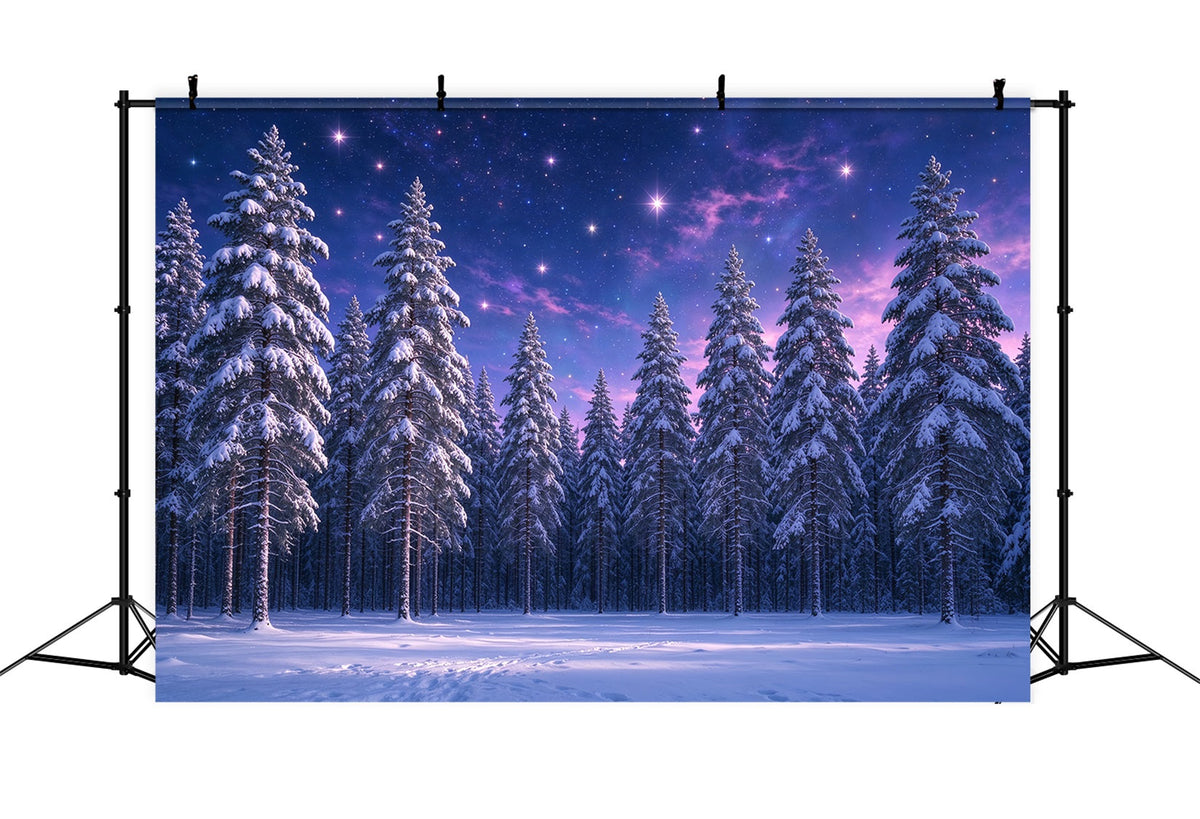 Fond De Sapins De Noël Forêt Enneigée Étoilée Violette ZTT610-12