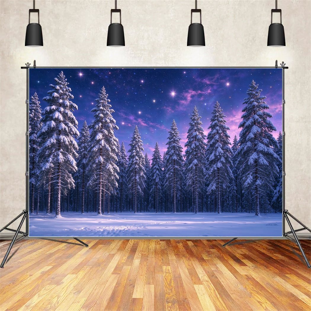 Fond De Sapins De Noël Forêt Enneigée Étoilée Violette ZTT610-12