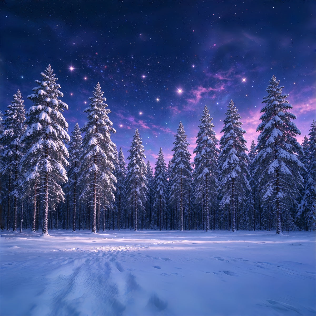 Fond De Sapins De Noël Forêt Enneigée Étoilée Violette ZTT610-12