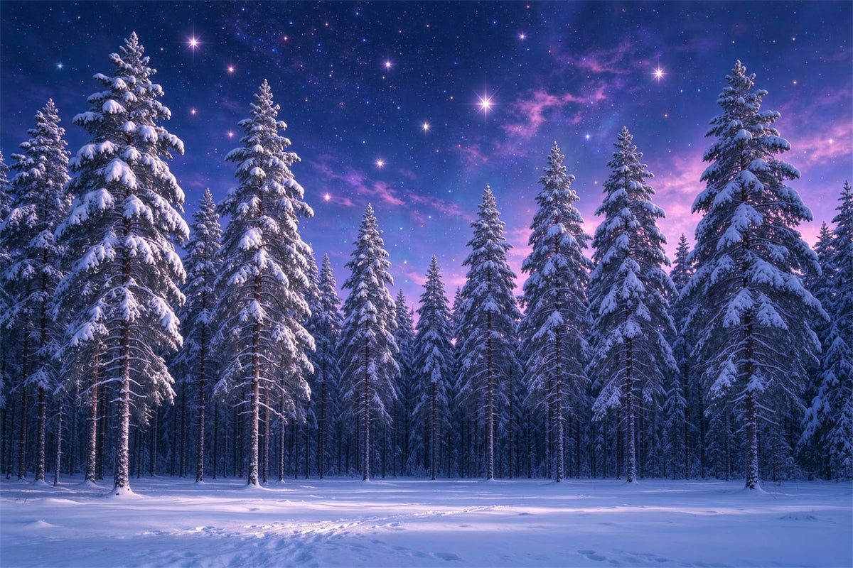 Fond De Sapins De Noël Forêt Enneigée Étoilée Violette ZTT610-12