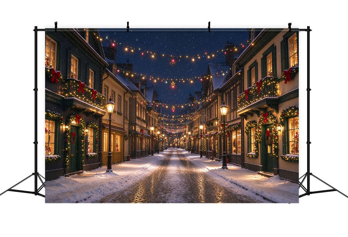 Fond De Village De Noël Rue Enneigée Illuminée ZTT610-14
