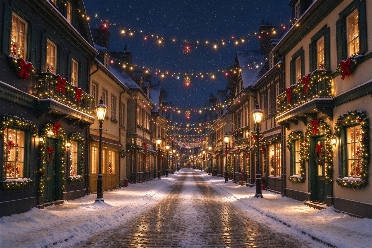 Fond De Village De Noël Rue Enneigée Illuminée ZTT610-14