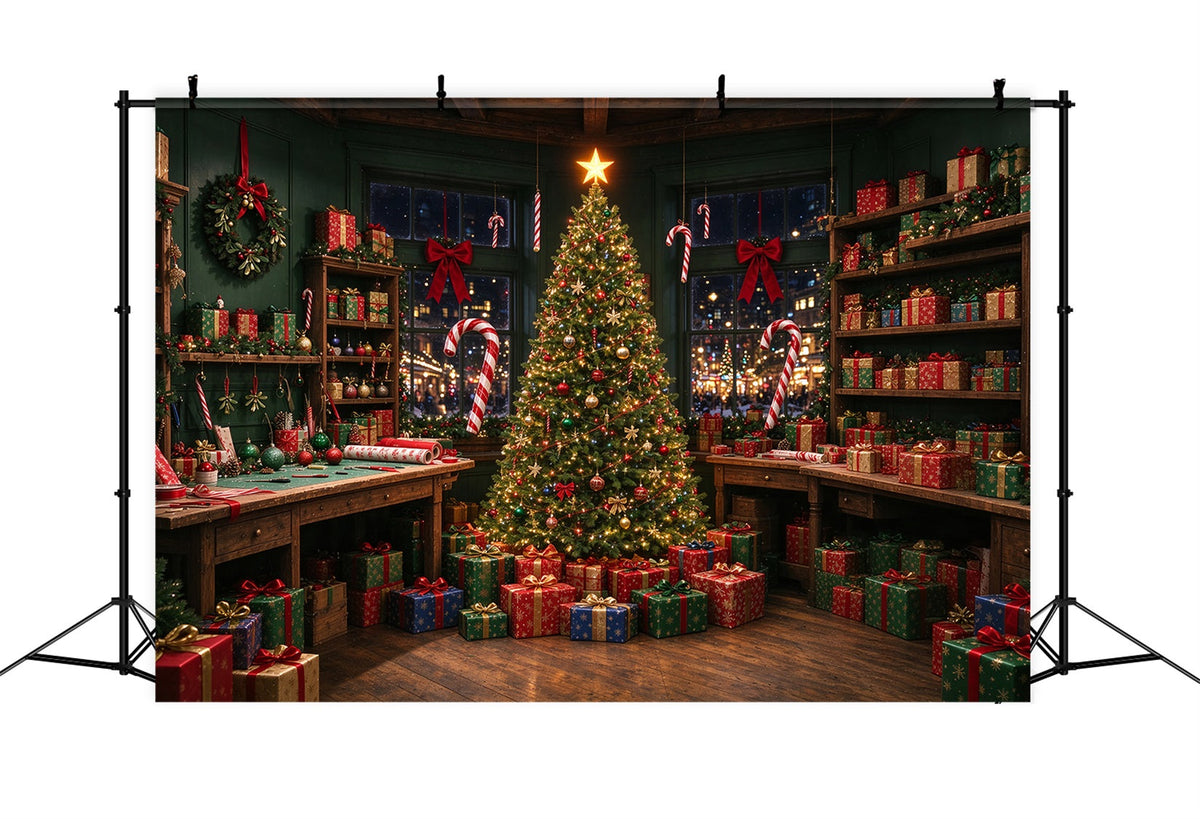 Fond Photo Père Noël Atelier Emballage Cadeaux Festif ZTT610-2