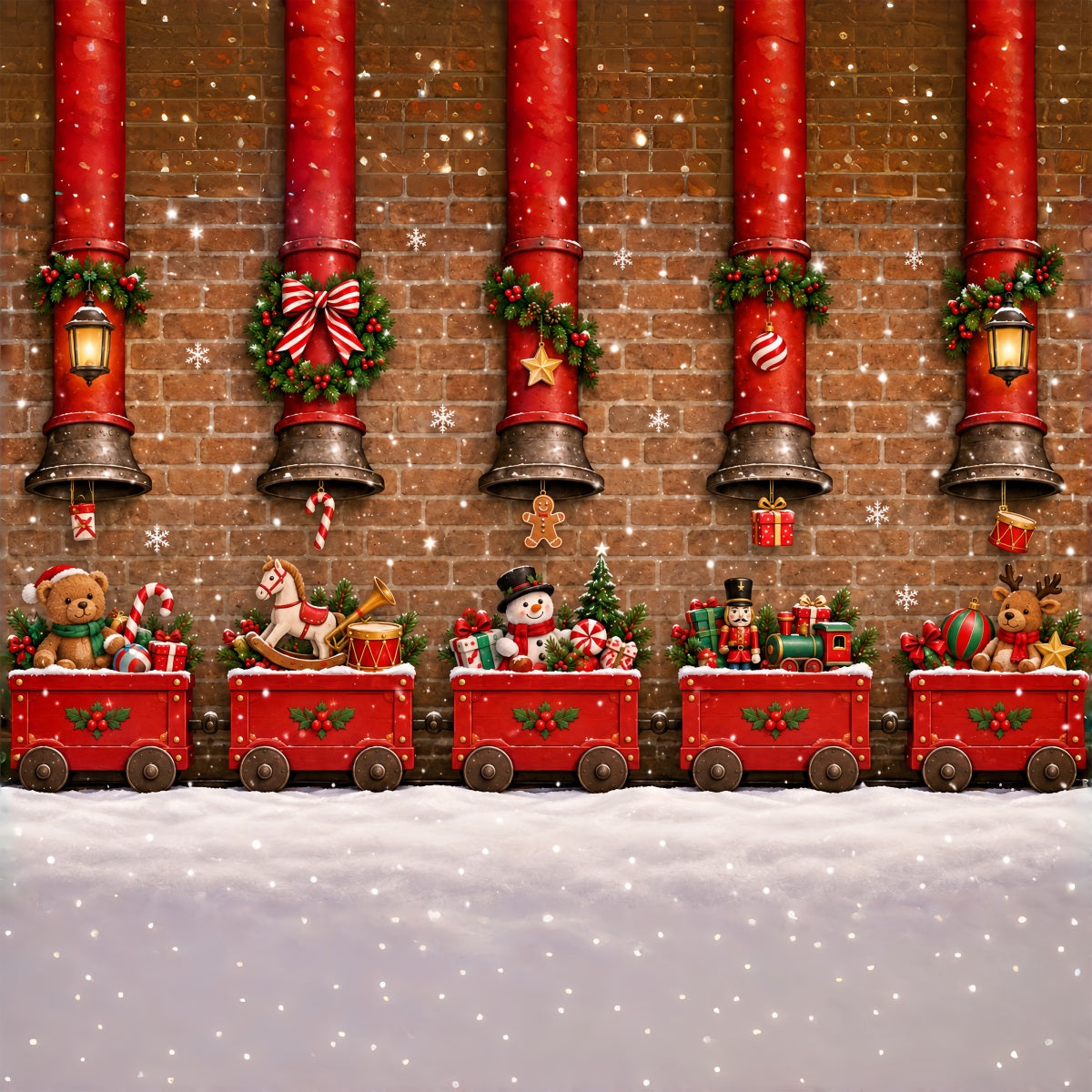 Fond Photo De Noël Train Jouet Rouge Vintage ZTT610-22