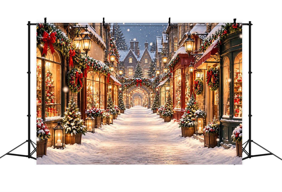 Fond De Village De Noël Rue Commerçante Enneigée Illuminée ZTT610-23