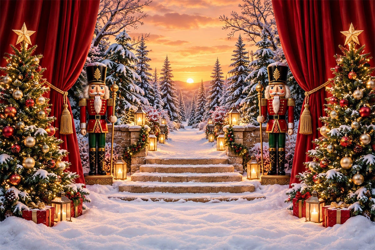Fond De Noël Porte Forêt Enneigée Scène Casse-Noisette ZTT610-29