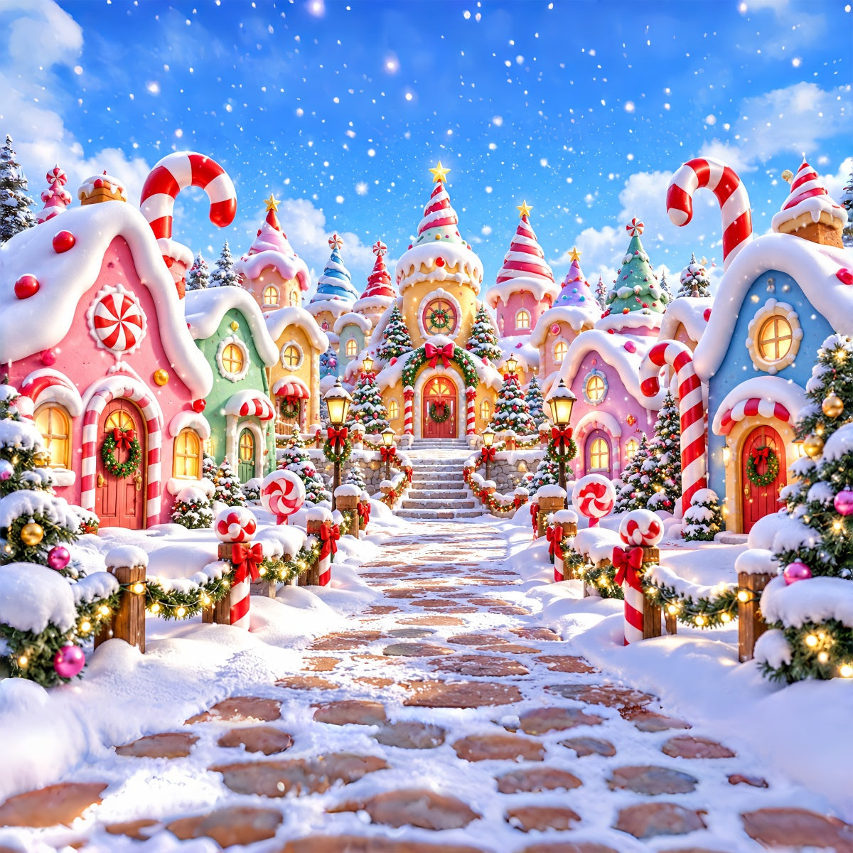 Fond De Village De Noël Maison Bonbon Sucre Pastel ZTT610-31