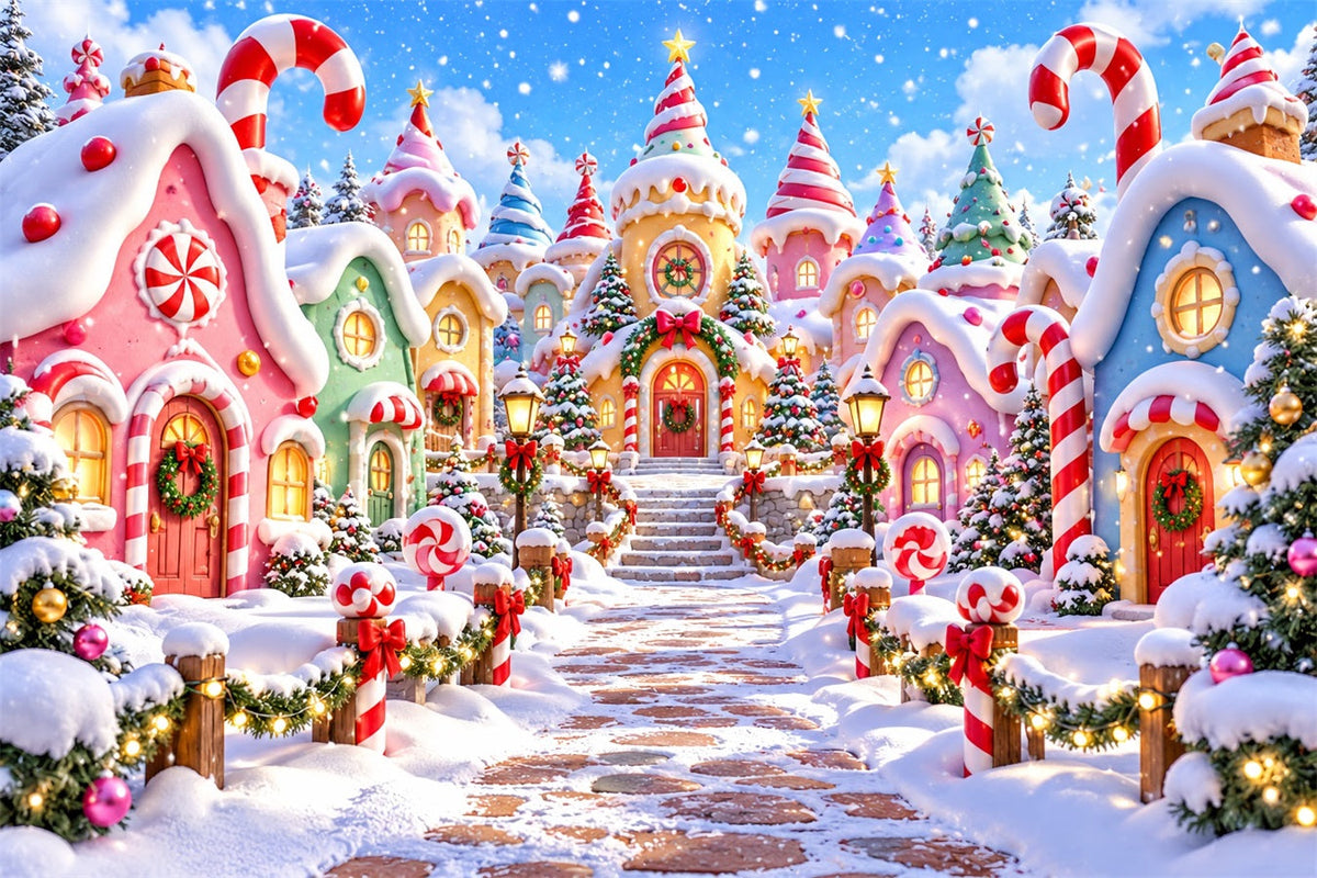 Fond De Village De Noël Maison Bonbon Sucre Pastel ZTT610-31
