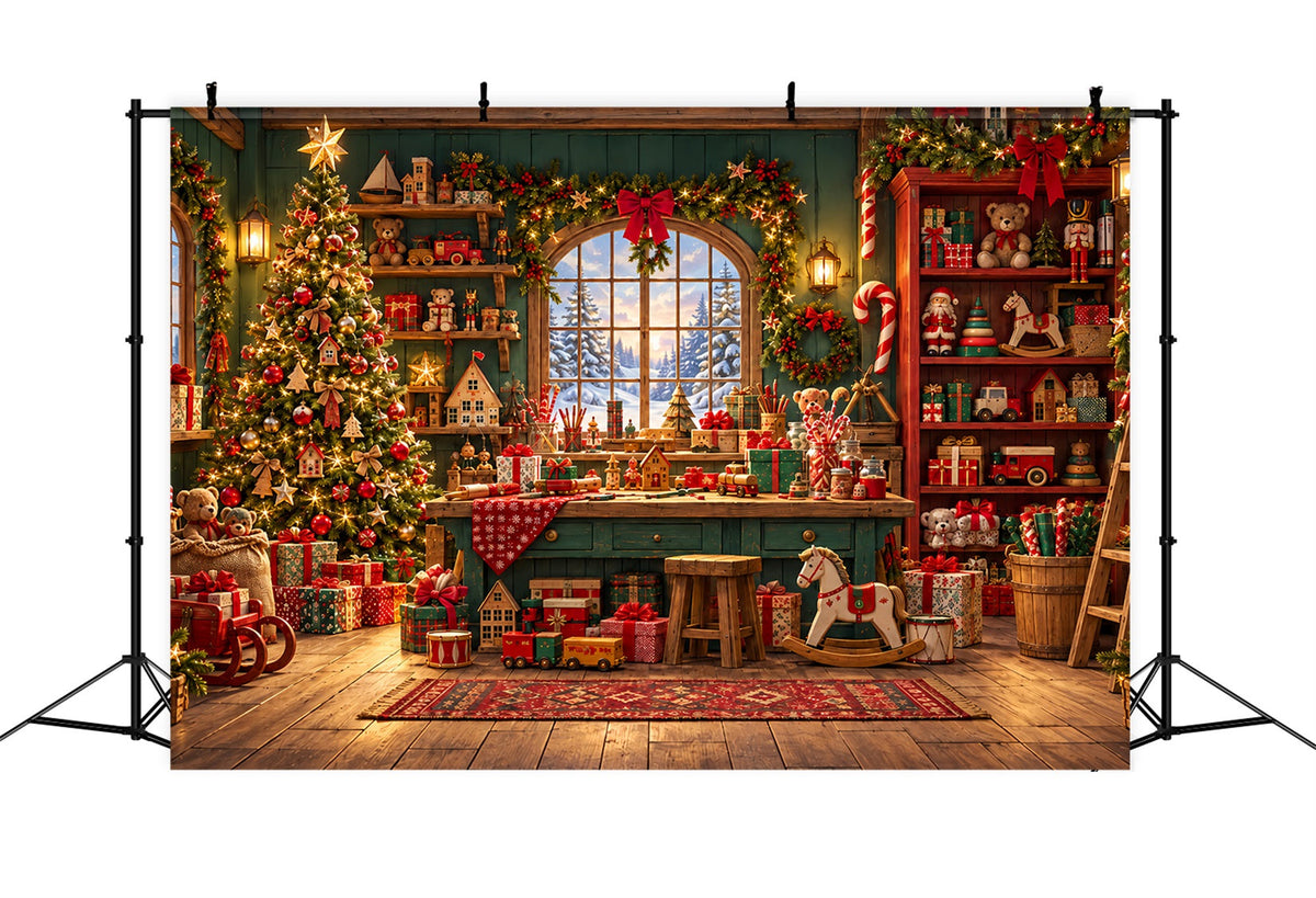Fond Photo Atelier Du Père Noël Chalet Rustique Jouets ZTT610-32